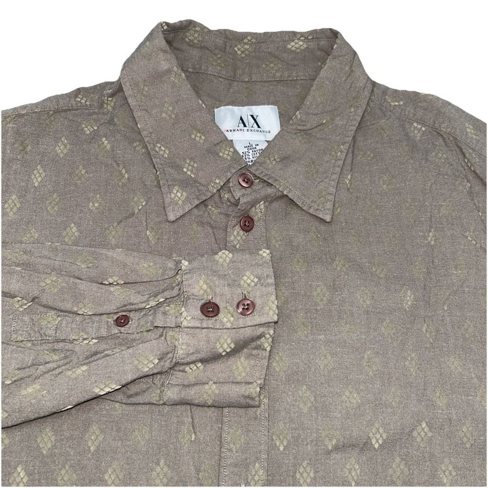 Armani Exchange AX Long Sleeve Button‎ Up, Triangle Design, Mens Large
